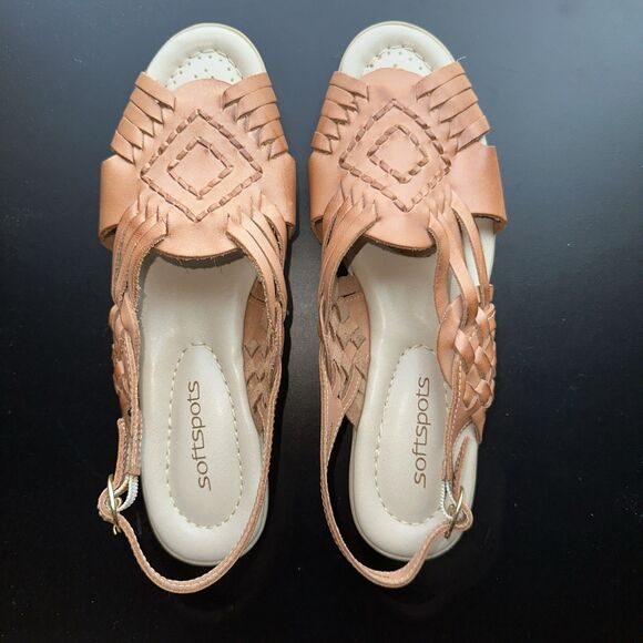 Softspots Tela Woven Huarache Leather Light Brown /Natural Sandals Sz 8 N - Picture 1 of 4